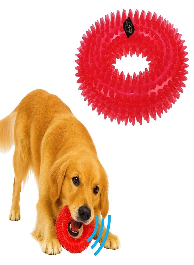 Toy Truffle لعبة كلاب على شكل حلقة حمراء تصدر صوتاً عند الضغط عليها، مناسبة للمضغ والتسنين | حلقة مضغ مطاطية ناعمة على شكل دونات للكلاب الصغيرة والمتوسطة | لعبة متينة للحيوانات الأليفة مزودة بأشواك لتدليك اللثة والحفاظ على صحة الأسنان (النوع 7) - Image 1